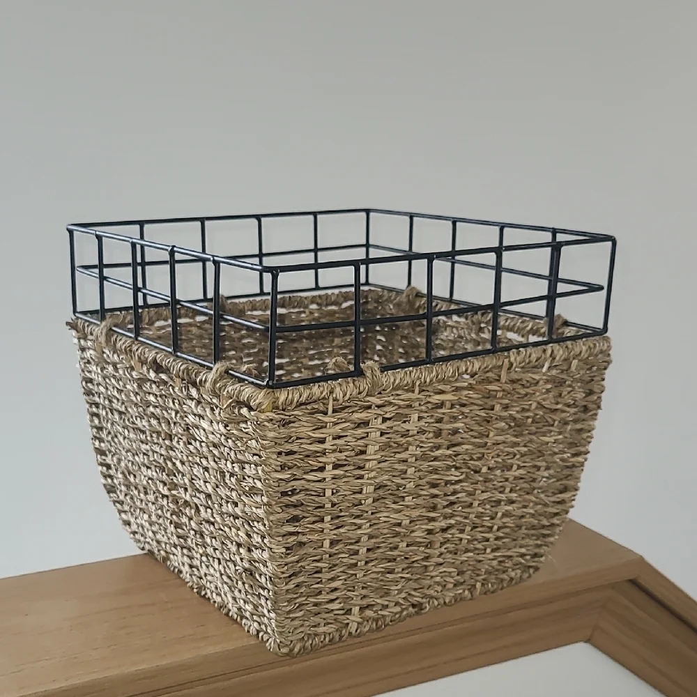 Woven Basket with Black Metal Frame